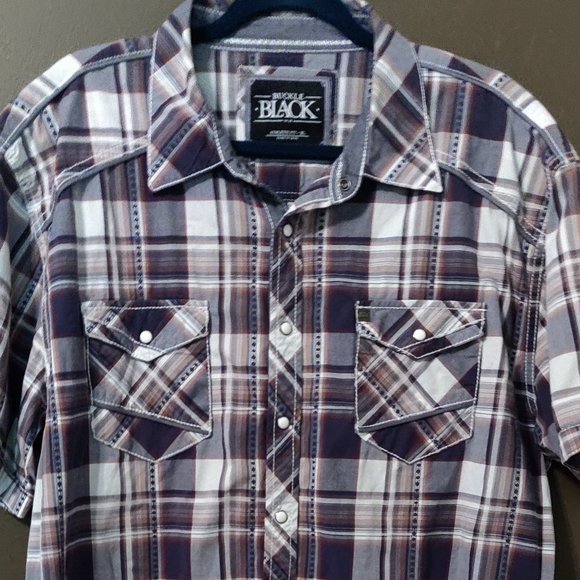 Buckle Other - Buckle Black  BKE Short Sleeve Plaid Snap Up Athletic Fit SIZE XL